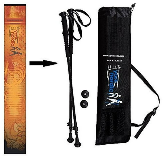 York Nordic Orange Autumn Trekking Poles with Trek Grip - 2 pack with detachable rubber feet and travel bag