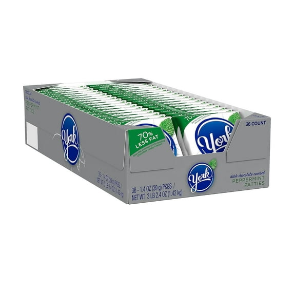 York Peppermint Patties Peppermint Dark Chocolate Candy Bar, 1.4 oz., 36/Box (HEC00330)