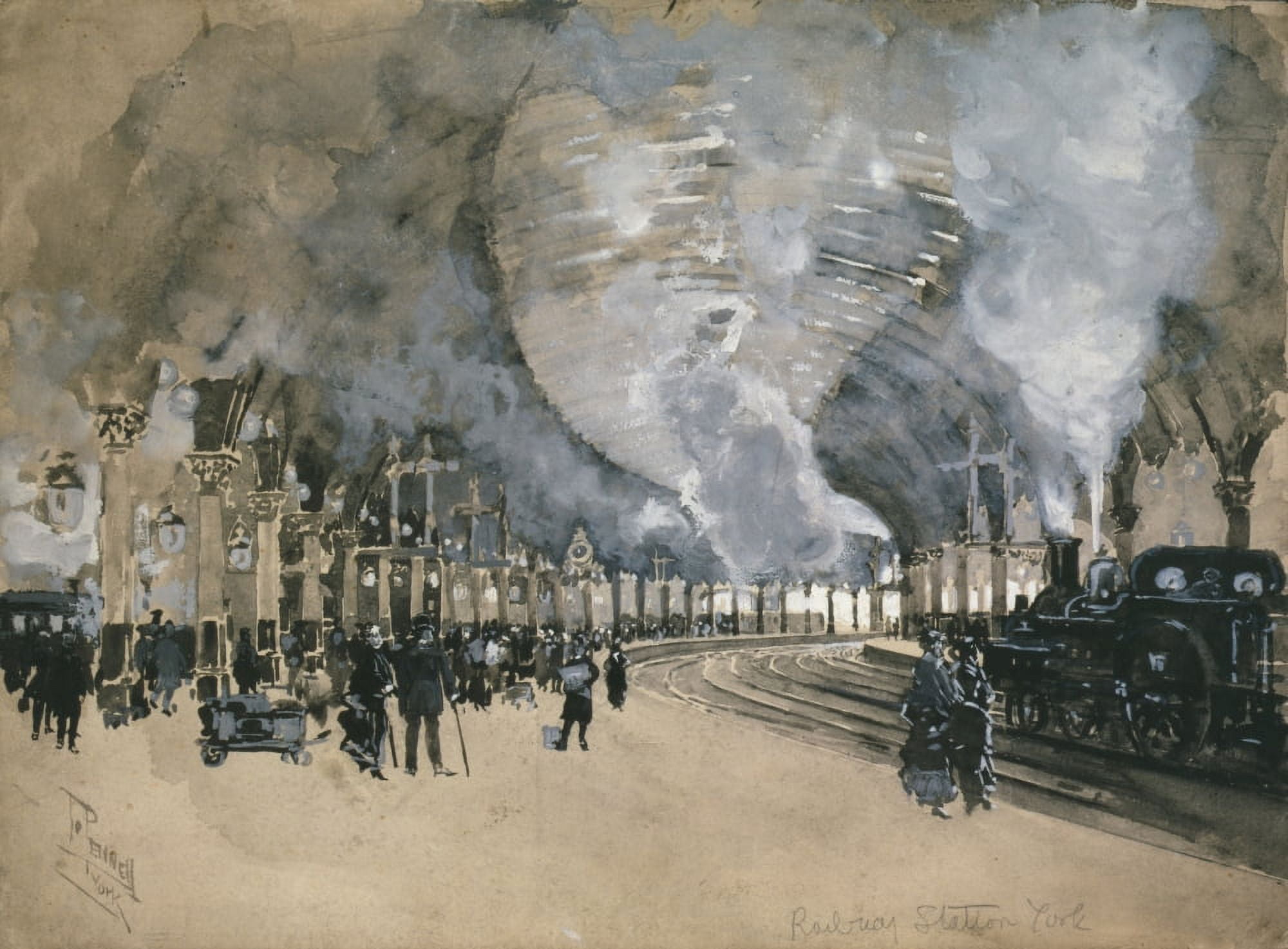 York Railway Station 1895 Canvas Art - Joseph Pennell (18 x 24)