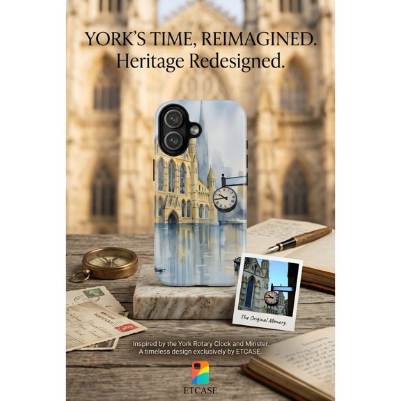 York Rotary Clock Heritage Tough Phone Case, Dual-Layer Protective Cover for iPhone