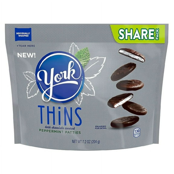 York THiNS Dark Chocolate Peppermint Pattie Candy Share Pack7.2oz
