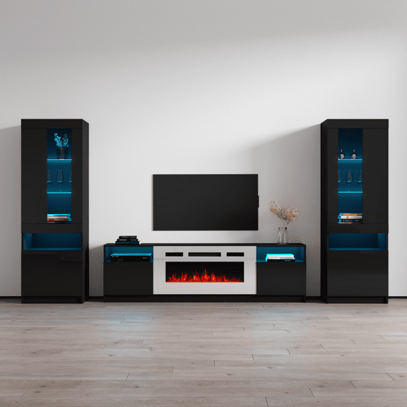 York WH02 Electric Fireplace Modern Wall Unit Entertainment Center