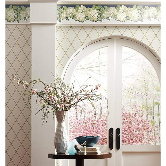 York Wallcoverings Blooms AK7437B Hydrangea Wallpaper Border, Blue