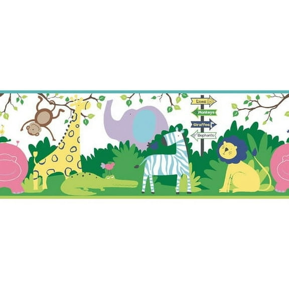 York Wallcoverings Brothers and Sisters V a Day at the Zoo 15' x 9'' Animals Border Wallpaper