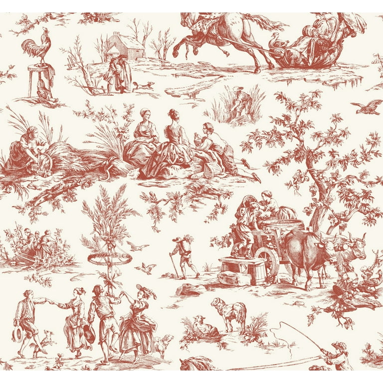 Seasons Toile Wallpaper Red