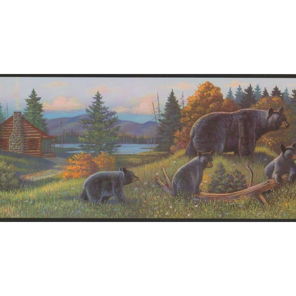 York Wallcoverings WL5627b Multicolor Bears And Cabin Wallpaper 9"x180"