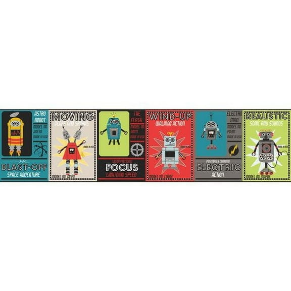 York Wallcoverings Waverly Kids Robotic 15' x 9'' Border Wallpaper