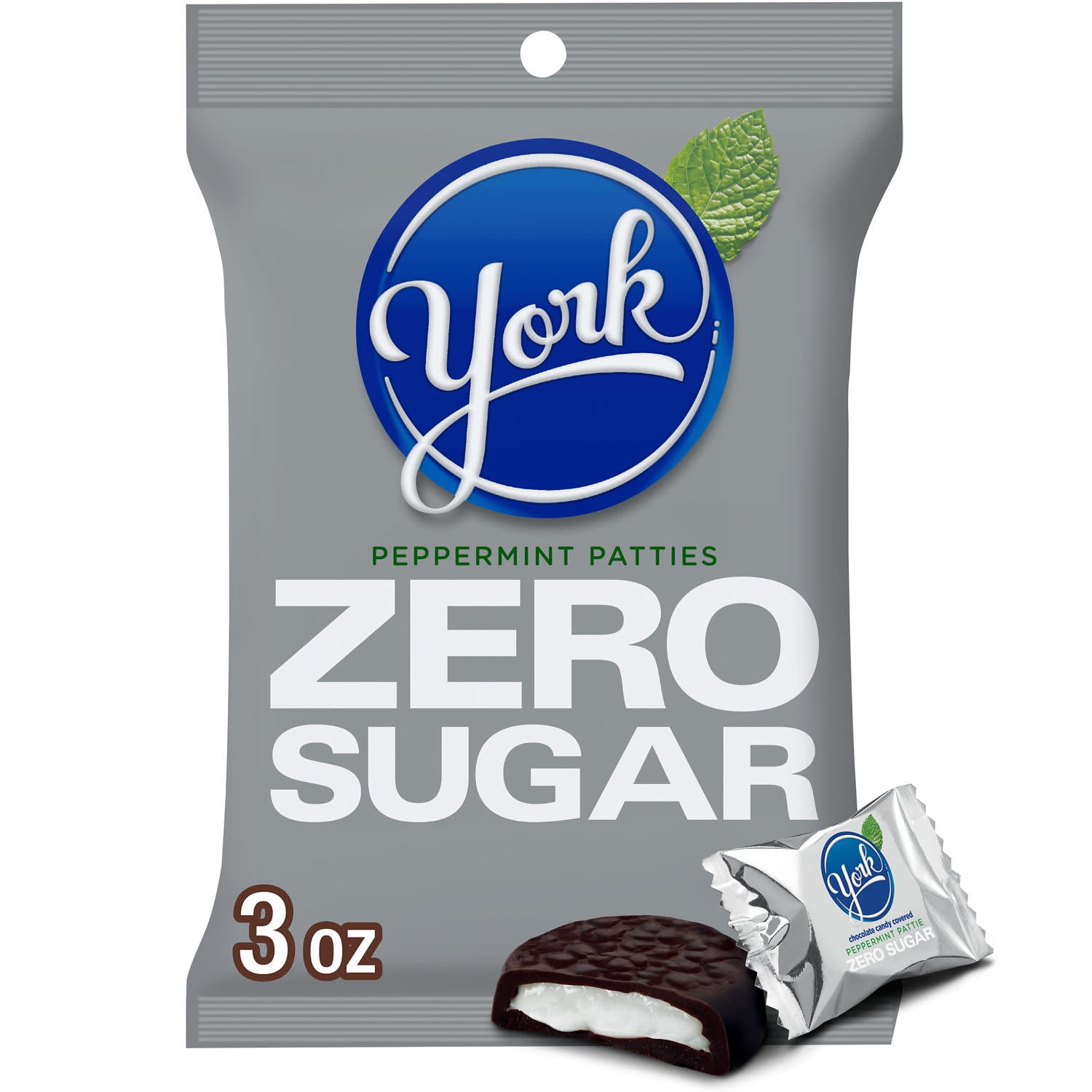 York Zero Sugar Chocolate Peppermint Patties Candy, Bag 3 oz