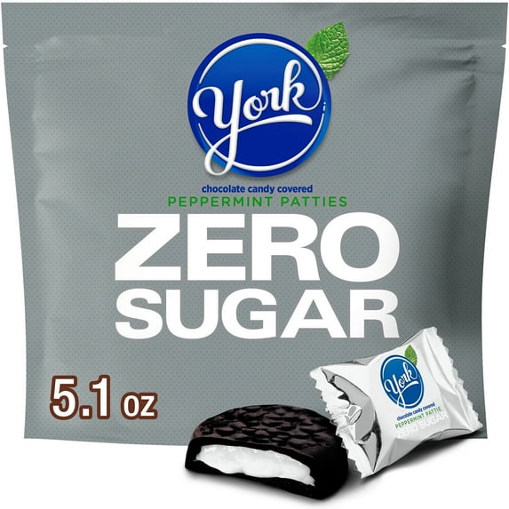 York Zero Sugar Chocolate Peppermint Patties Candy, Bag 5.1 oz(pack of 4)