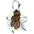 thumbnail image 1 of Yorkie Apron Cute Brown Yorkie with Even Cuter Buckle on its Head Drawing on Chevron Backdrop, Unisex Kitchen Bib Apron with Adjustable Neck for Cooking Baking Gardening, Chesnut Brown, by Ambesonne, 1 of 3