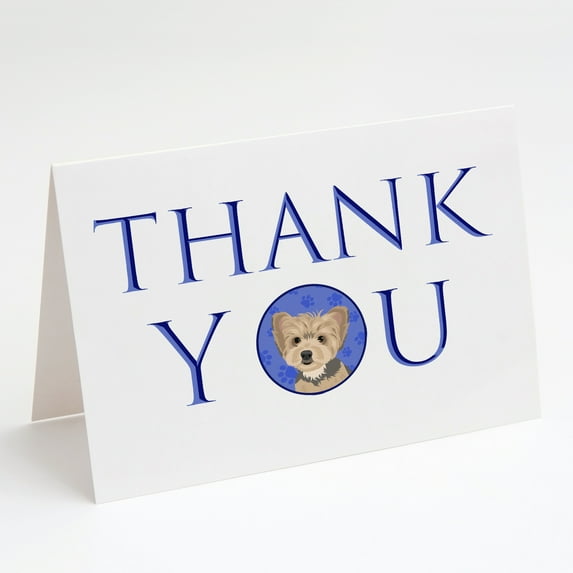 Yorkie Blue and Tan Puppy Thank You Greeting Cards and Envelopes Pack of 8 7 in x 5 in