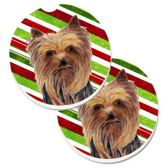 Yorkie Candy Cane Holiday Christmas Set of 2 Cup Holder Car Coaster