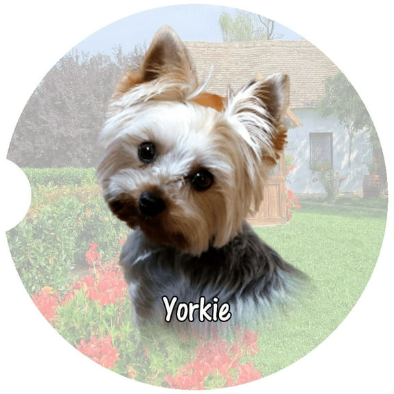 Yorkie Car Coaster, Absorbent Stoneware Car Cup Holder Coaster, Set of 2