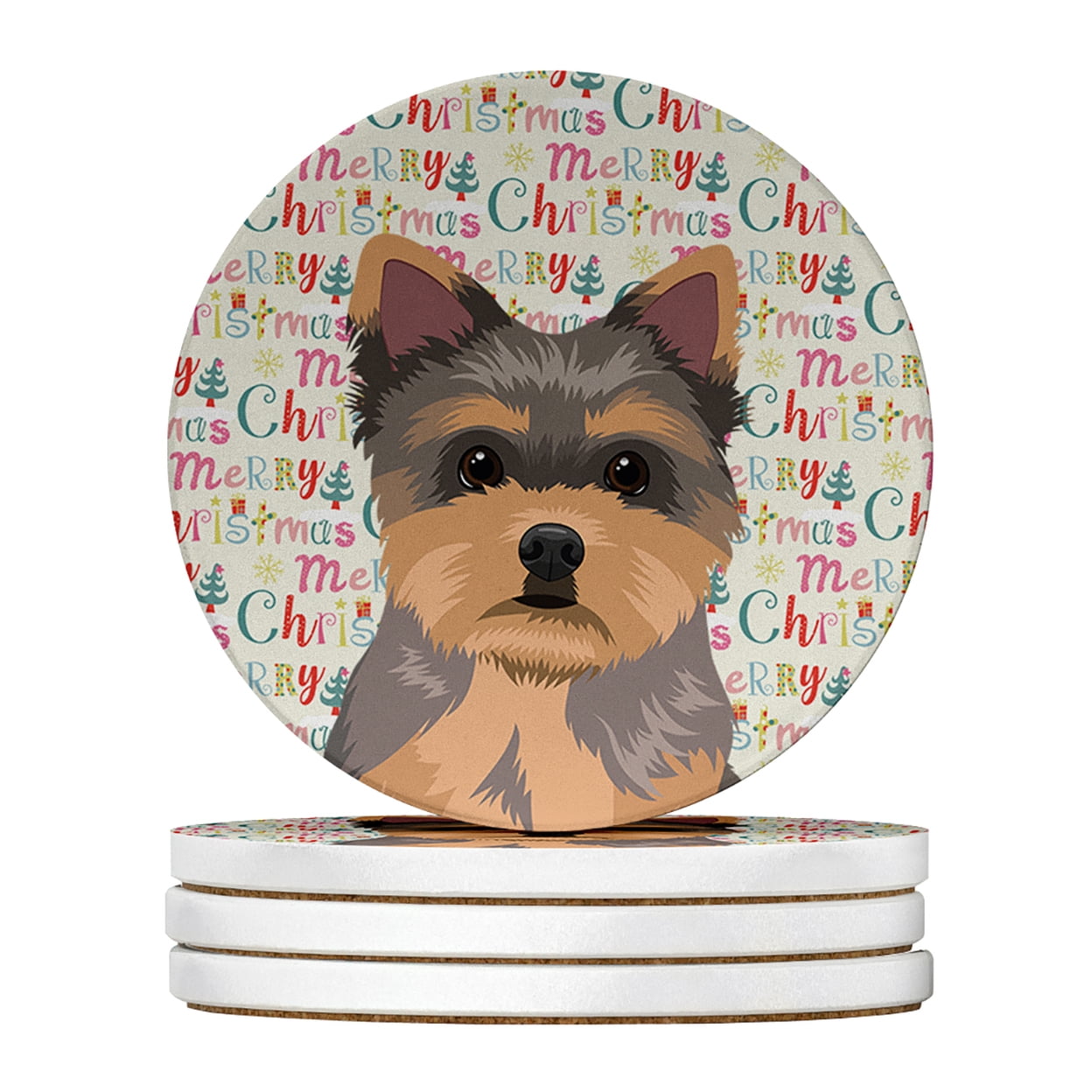 Yorkie Chocolate Puppy Christmas Large Sandstone Coasters Pack of 4 4 in x 4 in