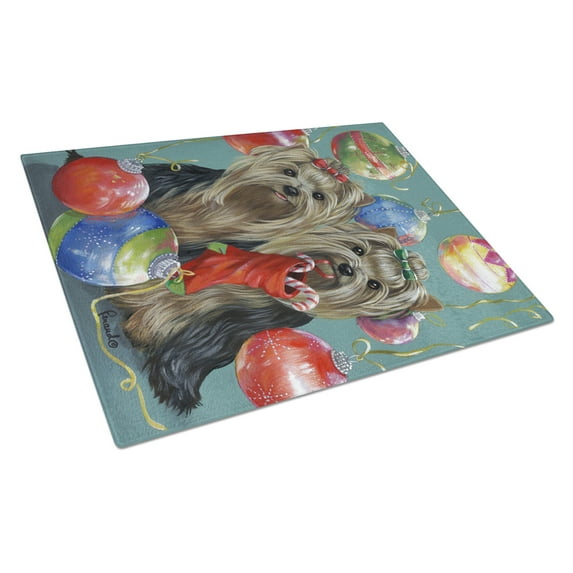 Yorkie Christmas All that Glitters Glass Cutting Board Large PPP3239LCB