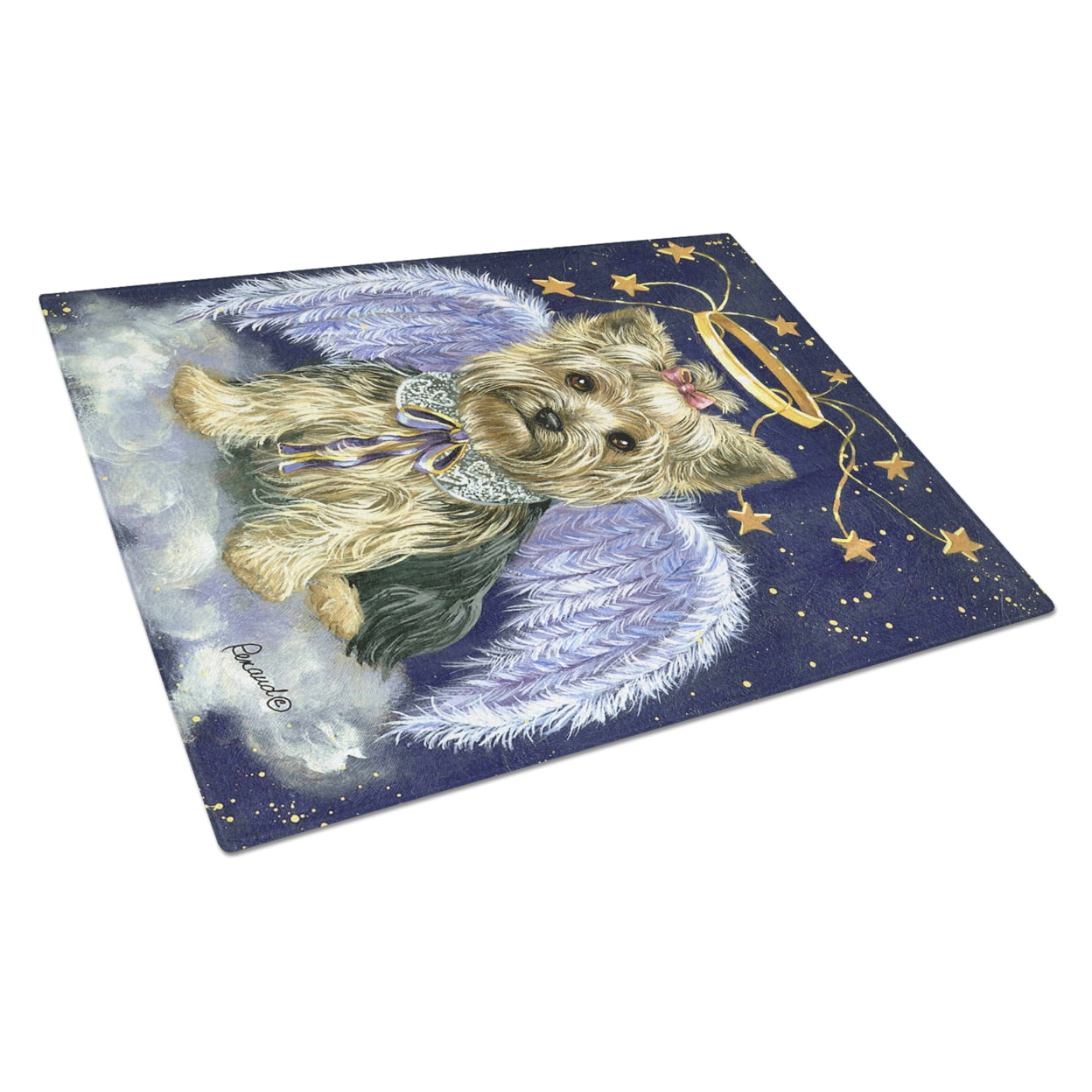 Yorkie Christmas Family Tree Glass Cutting Board Large