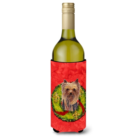 Yorkie Christmas Wreath Wine Bottle Hugger