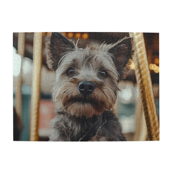 Yorkie Close Up Carousel Ride 500-Piece Wooden Jigsaw Puzzle for Adults, Fun & Challenging Family Game, Stylish Wall Decor & Holiday Gift