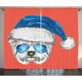 thumbnail image 1 of Ambesonne Yorkie Curtains 2 Panel Set, Blue Santa Hat Funny, 108" x 90", Coral White Blue, 1 of 3