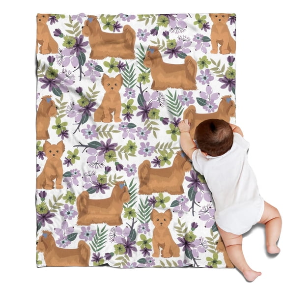 Yorkie Dog and Flower Florals Blanket,Comfortable Soft Flannel Throw Blanket,All Season,Warm Lightweight Blankets for Sofa Bed Couch Living Room Chair,30"x40"