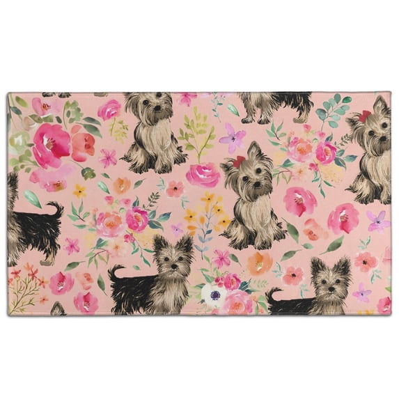 Yorkie Dog and Flower Florals Door Rugs,Washable Non Slip Door Mats Indoor,Decorative Door Mats,Entry Mat Indoor for Entrance,Bedroom,Kitchen,Bathroom,17"x30"