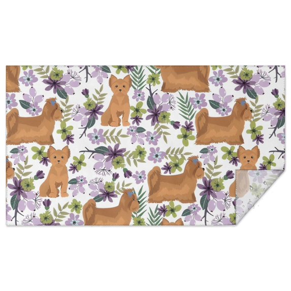 Yorkie Dog and Flower Florals Rectangle Tablecloth 60"x102",Waterproof Polyester Rectangle Table Cloth, Wipeable Spillproof Polyester Tablecloth for Dining, Camping, Indoor and Outdoor