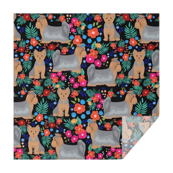 Yorkie Dog and Flower Florals Square Tablecloth,Waterproof Square Table Cover,Wipeable Spillproof Washable Table Cover for Home Kitchen Party Decor 42"X42"(107x107cm)