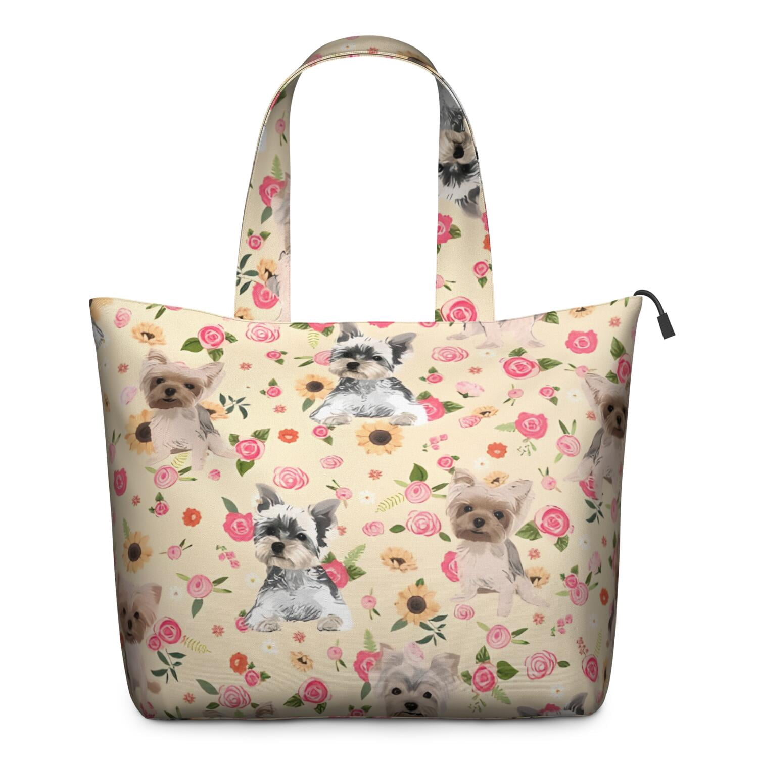 Yorkie Dog and Flower Florals Travel Tote Bags for Women Carry On,Large Weekender Bags for Women Travel,Multi Functional Duffle Bag for Work,Shopping,Sports