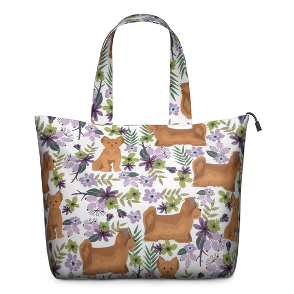 Yorkie Dog and Flower Florals Travel Tote Bags for Women Carry On,Large Weekender Bags for Women Travel,Multi Functional Duffle Bag for Work,Shopping,Sports