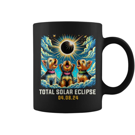 Yorkie Dog Howling At Solar Eclipse Coffee Mugs