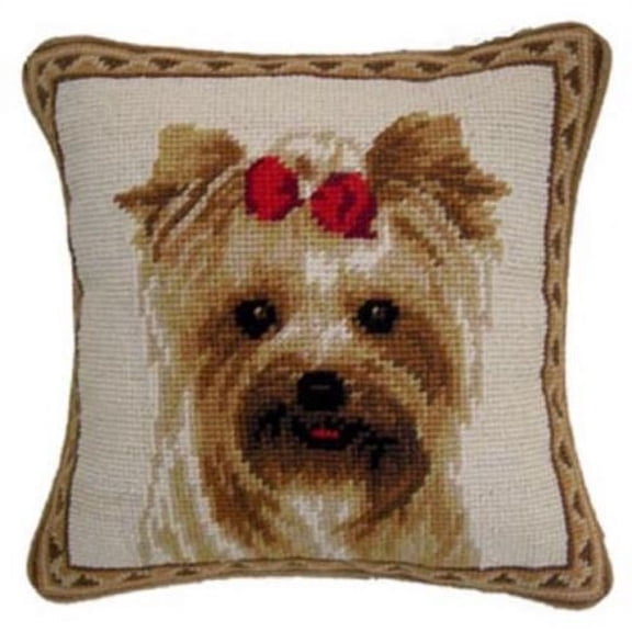 Yorkie Dog Needlepoint Pillow 10"x 10"