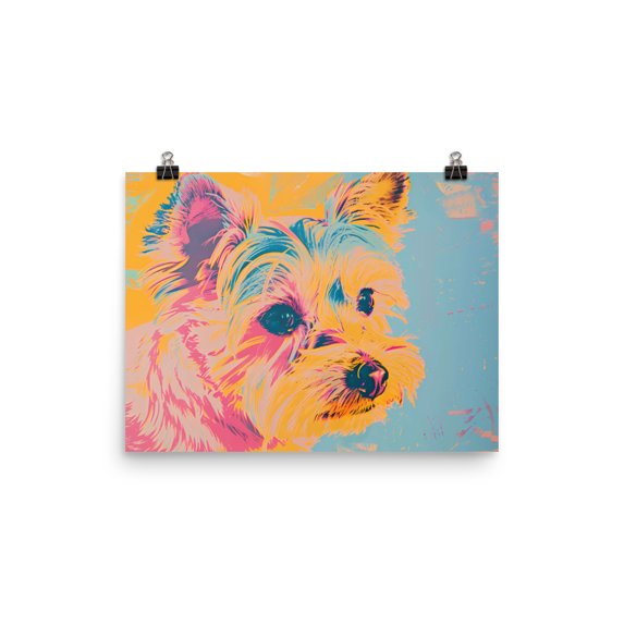 Yorkie Dog Painting Poster Print Maximalist Design Boho Wall Art Home Decor (12″×16″)
