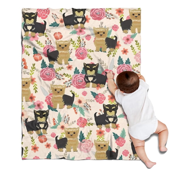 Yorkie Dog and Pioneer Flower Blanket,Comfortable Soft Lamb Wool Throw Blanket,All Season,Warm Lightweight Blankets for Sofa Bed Couch Living Room Chair,30"x40"