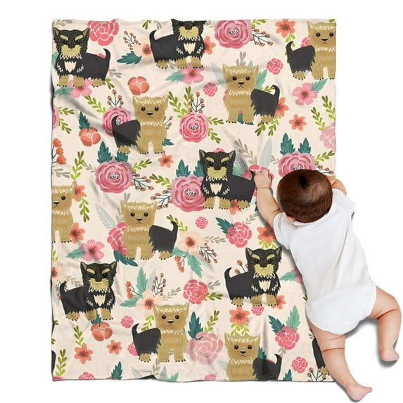 Yorkie Dog and Pioneer Flower Blanket,Comfortable Soft Lamb Wool Throw Blanket,All Season,Warm Lightweight Blankets for Sofa Bed Couch Living Room Chair,30"x40"