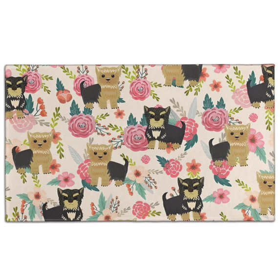 Yorkie Dog and Pioneer Flower Door Rugs,Washable Non Slip Door Mats Indoor,Decorative Door Mats,Entry Mat Indoor for Entrance,Bedroom,Kitchen,Bathroom,17"x30"