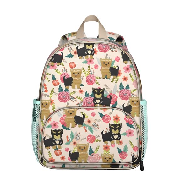 Yorkie Dog and Flower Backpack Backpack for School,Cute School Bag,Schoolbag with Adjustable Shoulder Straps & Padded Back,13.8"x11.4"x6"