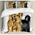 thumbnail image 1 of Yorkie Duvet Cover Set, Realistic Drawing Long Haired Yorkie Domestic Pet Dog with Mild Expression, Decorative 3 Piece Bedding Set with 2 Pillow Shams, King Size, Mustard Black, by Ambesonne, 1 of 3