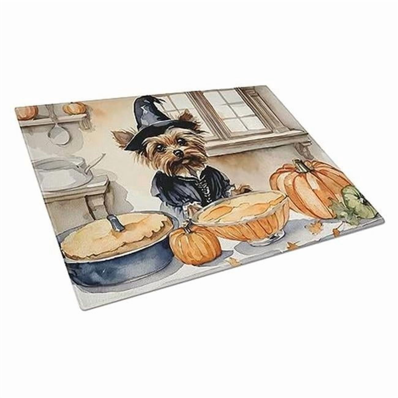Yorkie Fall Kitchen Pumpkins Glass Cutting Board Large 12 in x 15 in