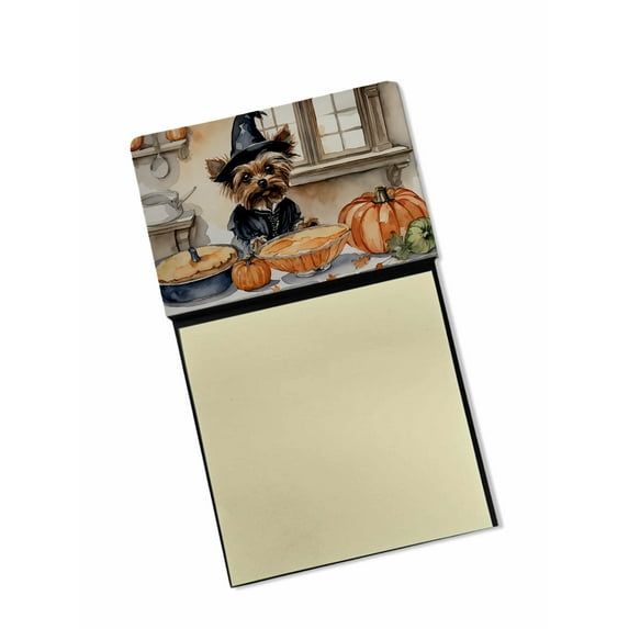 Yorkie Fall Kitchen Pumpkins Sticky Note Holder 3.25 in x 5.25 in