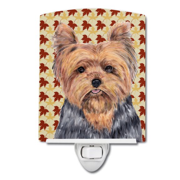 Yorkie Fall Leaves Portrait Ceramic Night Light