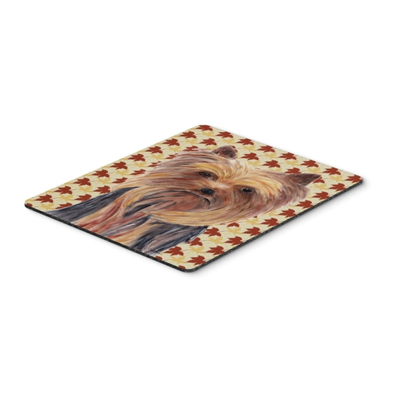 "Yorkie Fall Leaves Portrait Mouse Pad Hot Pad or Trivet"