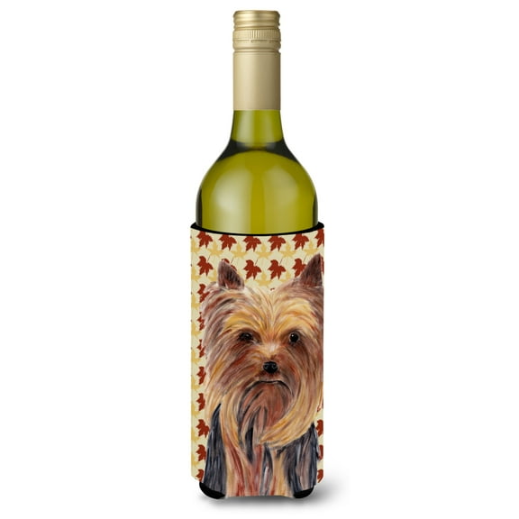 Yorkie Fall Leaves Portrait Wine Bottle Hugger