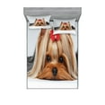 thumbnail image 1 of Yorkie Fitted Sheet & Pillow Sham Set, Lying Yorkshire Terrier Ribbon Pet Love Portrait of a Dog, Decorative Printed 6 Piece Bedding Decor Set, Calking, Pale Caramel Sand Brown, by Ambesonne, 1 of 3