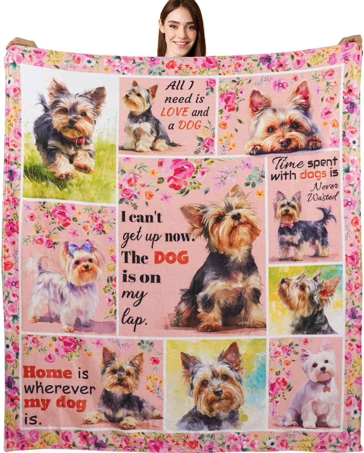 Yorkie Gifts Yorkie Blankets 50"X60" Yorkshire Terrier Dog Throw Blanket for Dog Lovers Mom Dad Flannel Puppy Print Blanket for Couch Sofa Bed Car