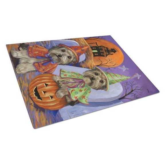 Yorkie Halloween Haunted House Glass Cutting Board - Large