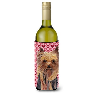 Yorkie Hearts Love and Valentines Day Portrait Wine Bottle Hugger