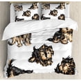thumbnail image 1 of Yorkie King Size Duvet Cover Set, Hand Drawn Cute Yorkies Realistic Yorkshire Terrier Images Dog Love Cartoon, Decorative 3 Piece Bedding Set with 2 Pillow Shams, Pale Coffe Black, by Ambesonne, 1 of 3