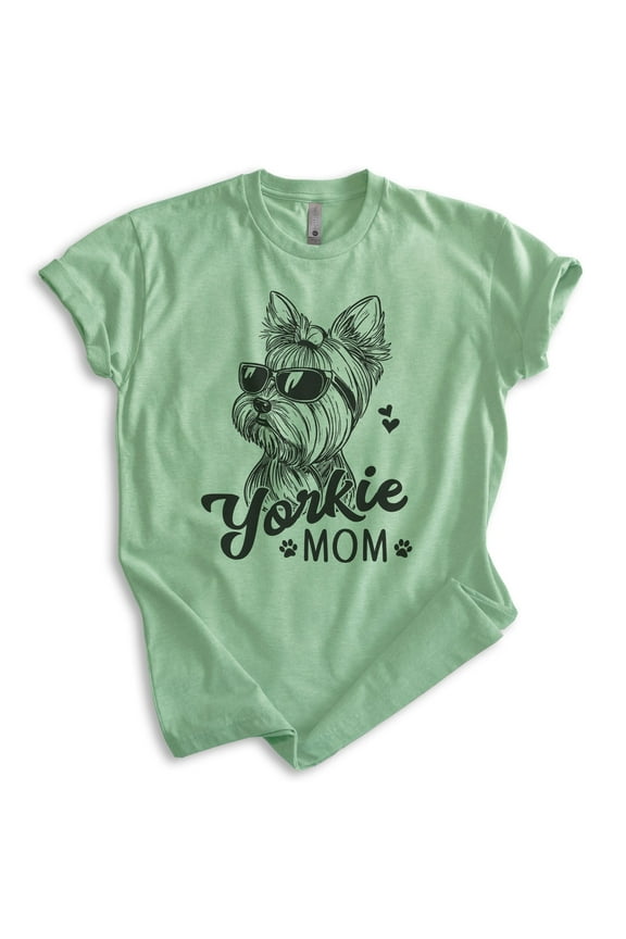 Yorkie Mom T-shirt, Unisex Women's Shirt, Yorkshire Terrier, Yorkie Owner, Best Dog Mom Gift, Heather Apple Green, Small