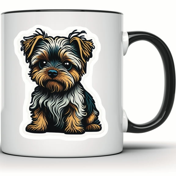 Yorkie Mug - Cute Yorkshire Terrier Coffee Mug - Dog Lover Gift for Yorkie Owner - Unique Dog Breed Pet Lover Mug - 11 Ounce Black Rim Handle Novelty Coffee Cup - WMUG0594-Black Rim