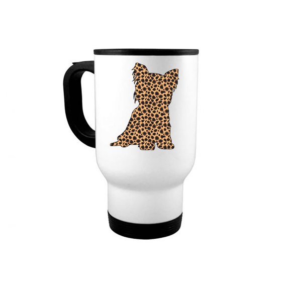 Yorkie Mug, Leopard Yorkshire, 14 oz Travel Mug, Yorkshire Coffee Mug, Yorkie Gift, Dog Mom Mug, Gift For Her, Yorkie Owner, Leopard Coffee Cup, Yorkie Cup, White